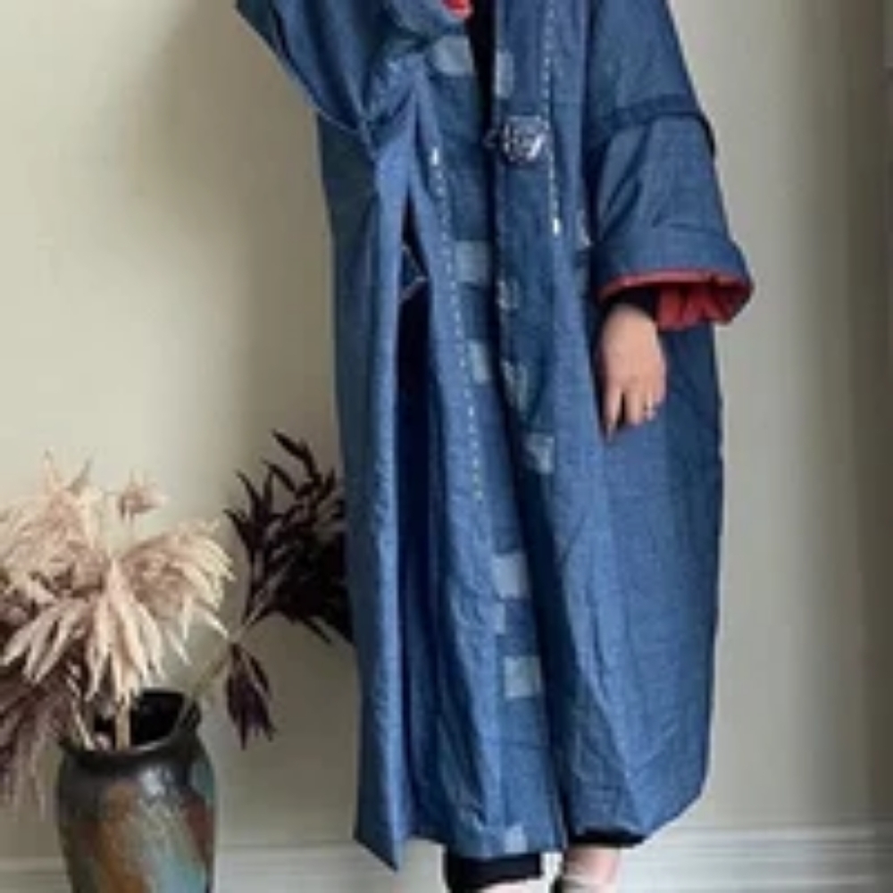 Women's denim long coat, padded coat, winter oversized long coat, large size coa